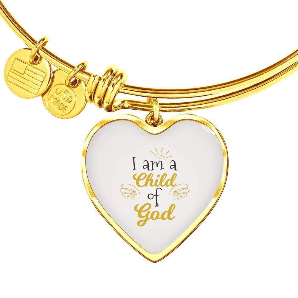 I Am A Child Of God Personalized Engraved Gold Heart Bangle Bracelet Custom